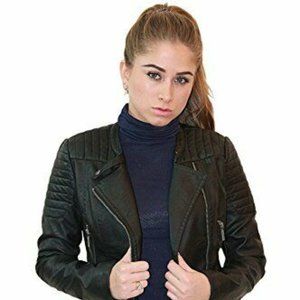 OLIVIA miller women faux leather zip up moto biker jacket navy size 1XL
